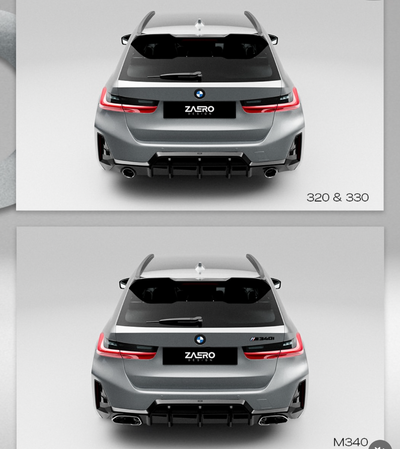 BMW M340i, 330i & 320i G20 G21 LCI EVO-1 Gloss Black Rear Diffuser by ZAERO (2022+)