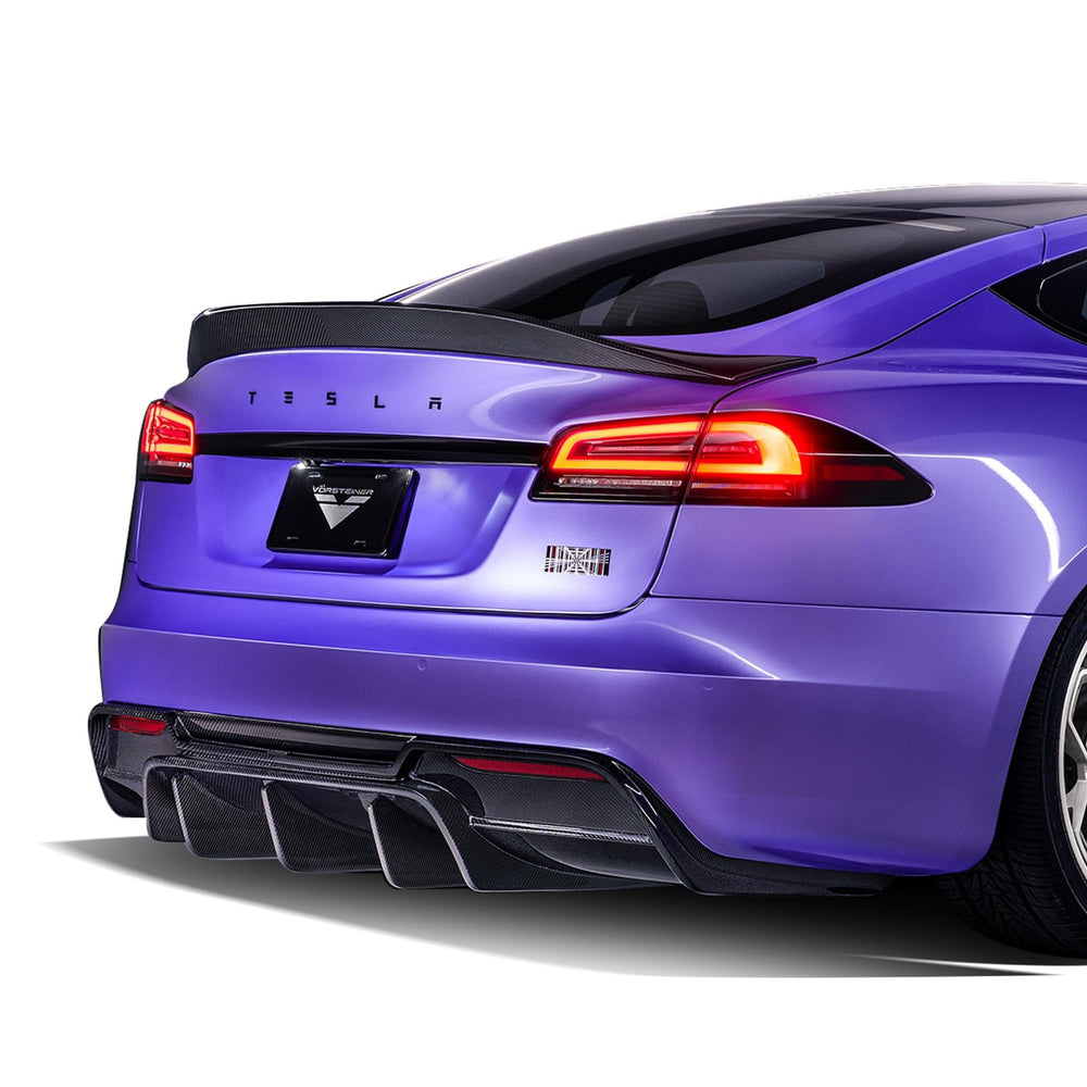 Tesla Model S Plaid VRS Aero Rear Diffuser Carbon Fiber by Vorsteiner - AUTOID - Rear Diffusers - Vorsteiner