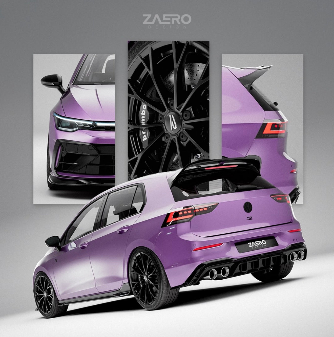 Kit carrosserie noir brillant VW Golf R Mk8.5 par ZAERO (2024+)