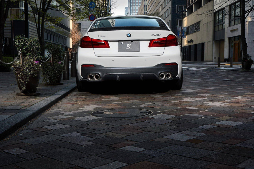 3DDesign Carbon Fibre Rear Diffuser (Type 2) for BMW 5 Series M Sport (2017-2023, G30 G31) - AUTOID® - Rear Diffusers - 3DDesign