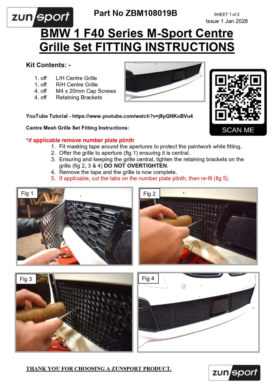 BMW F40 1 Series M-Sport Front Grille Fitting Instructions