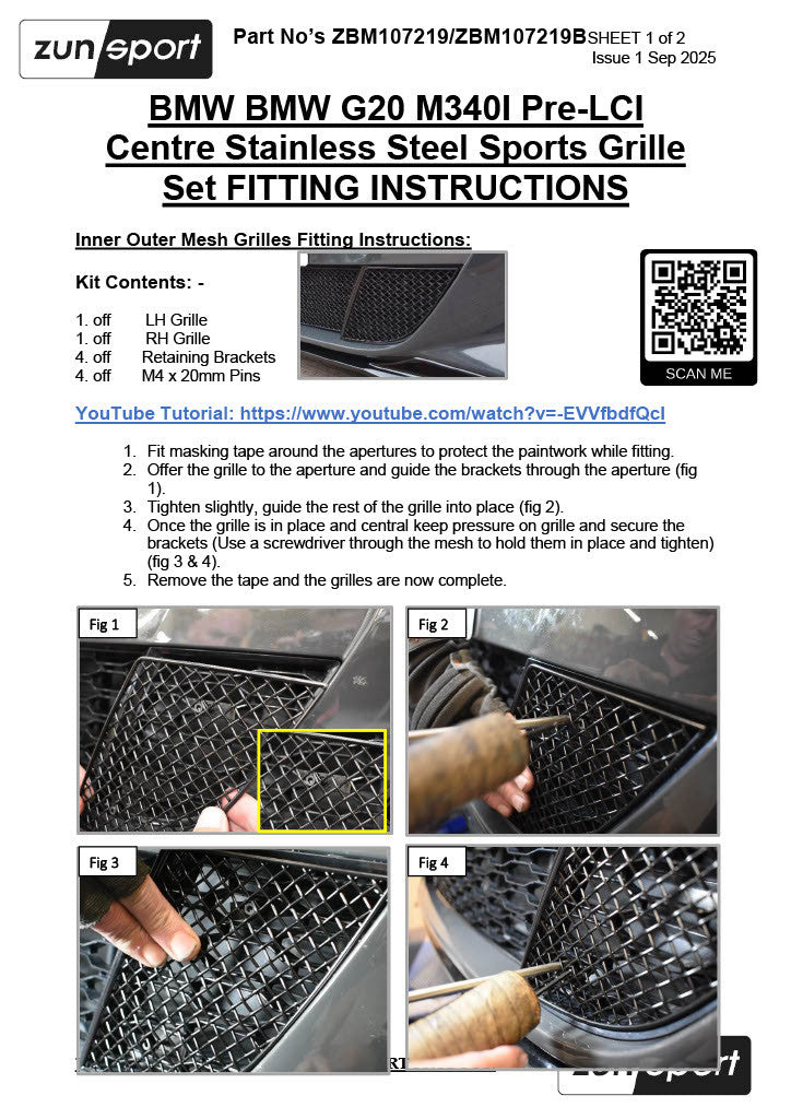 BMW G20 M340i Pre-LCI Centre Grille Fitting Instructions
