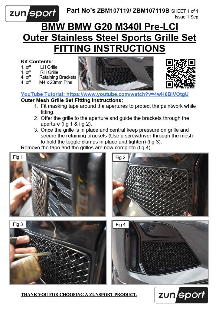 BMW G20 M340i Pre-LCI Outer Grille Fitting Instructions