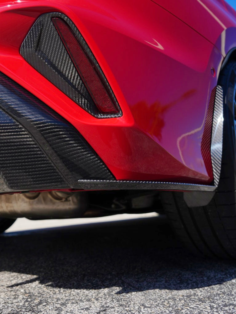 Audi RS3 8Y LCI Sedan Carbon Rear Bumper Aero Trims — installed rear view