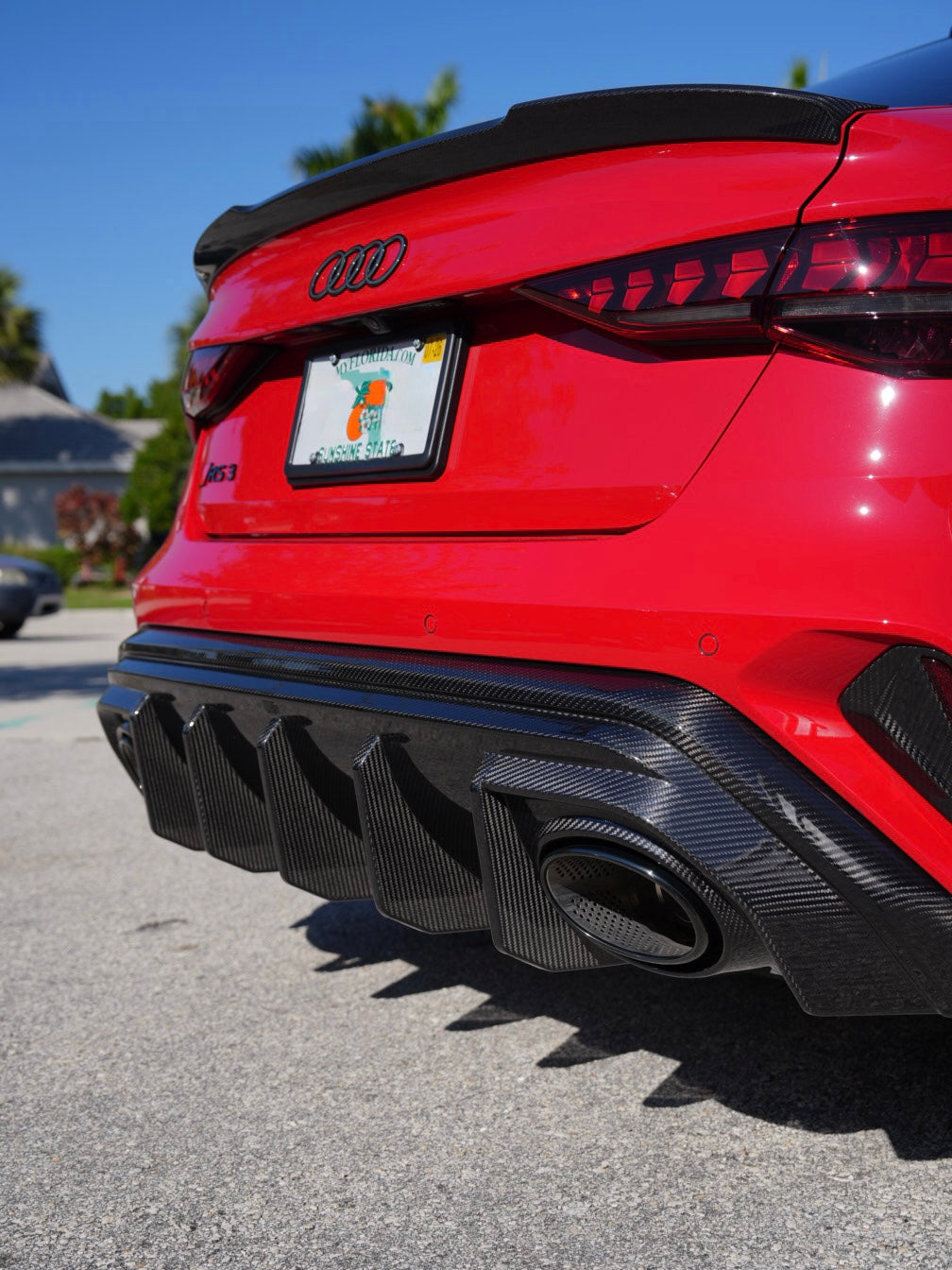Audi RS3 8Y LCI Carbon Rear Diffuser V1 — installed rear view