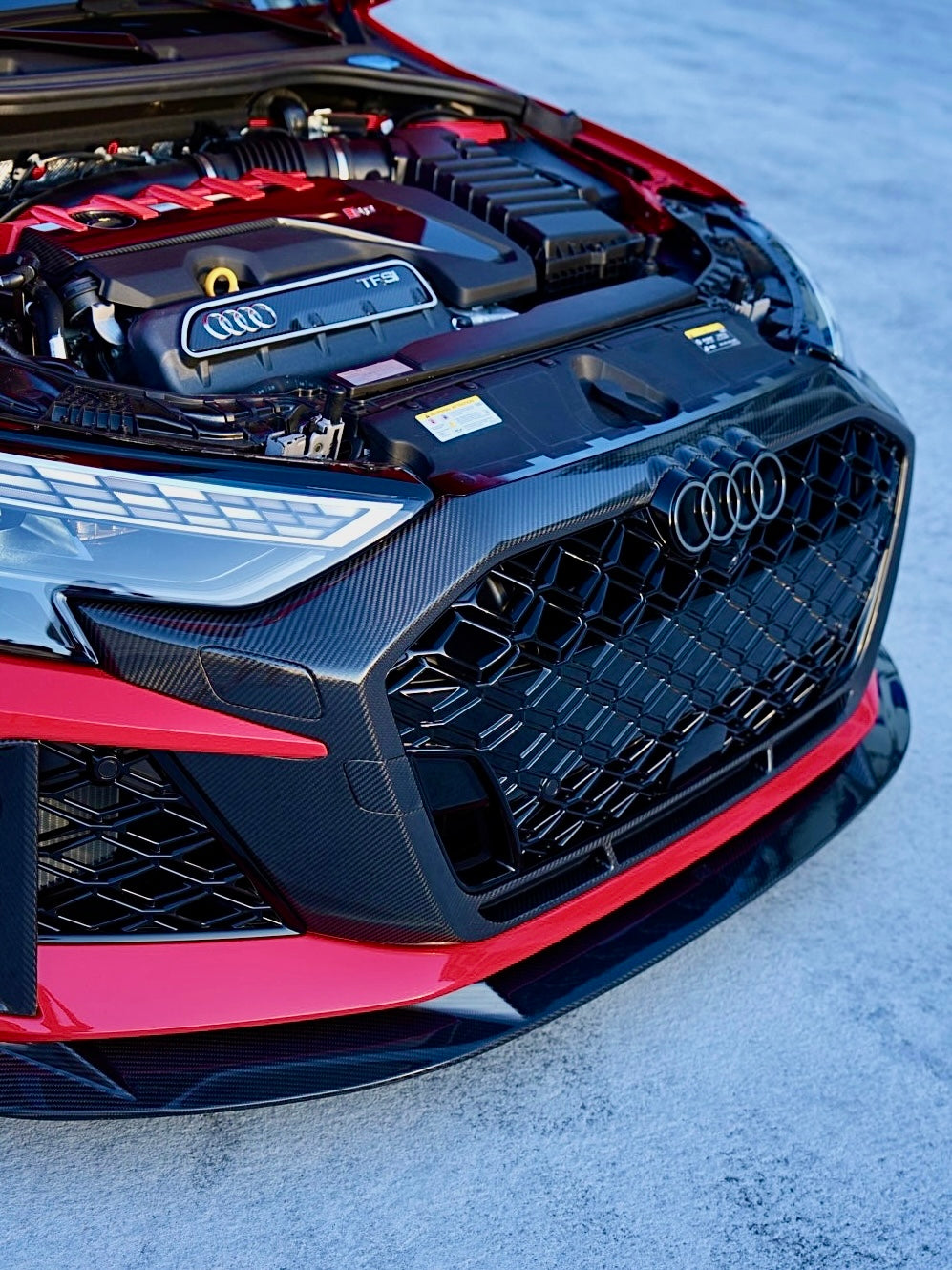 Audi RS3 8Y LCI Carbon Front Grille Surround — installed front view