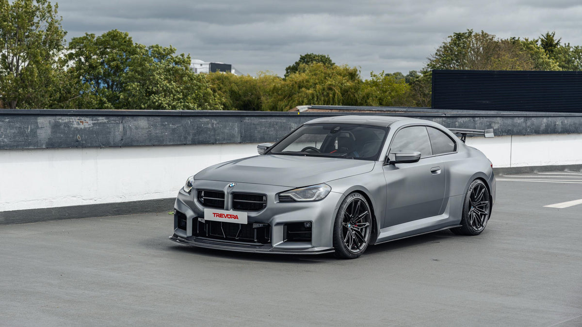 Front of modified BMW G87 M2 with Trevora TR87 Track Pack