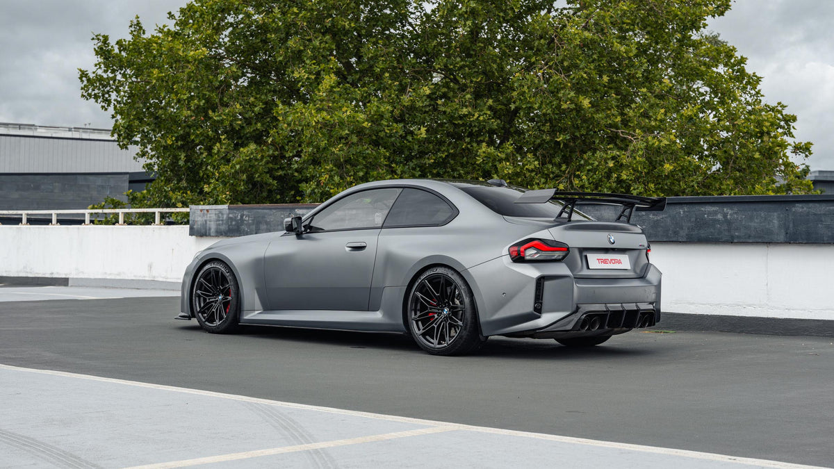 Rear of modified BMW G87 M2 with Trevora TR87 Track Pack