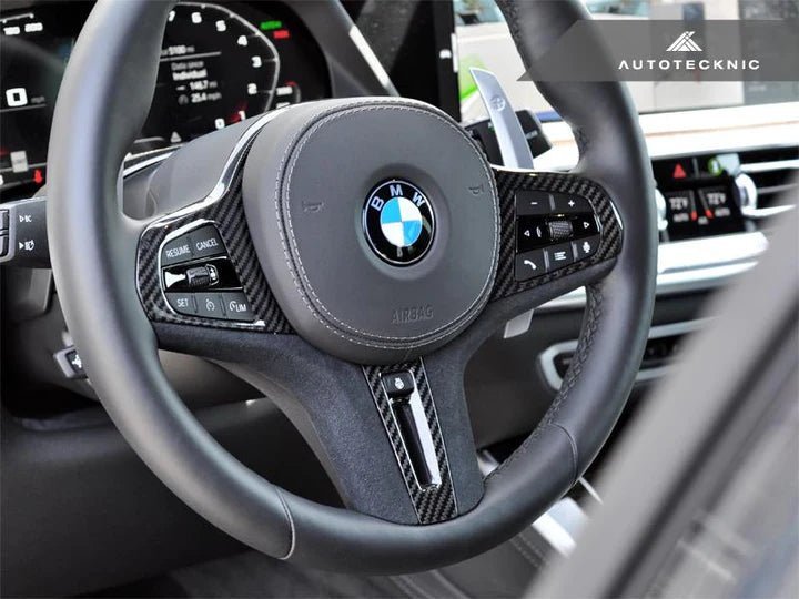 Autotecknic Carbon Fibre Alcantara Steering Wheel Trim for BMW 4 Series (2020+, G22 G26) - AUTOID - Steering Wheel Trim - AutoTecknic