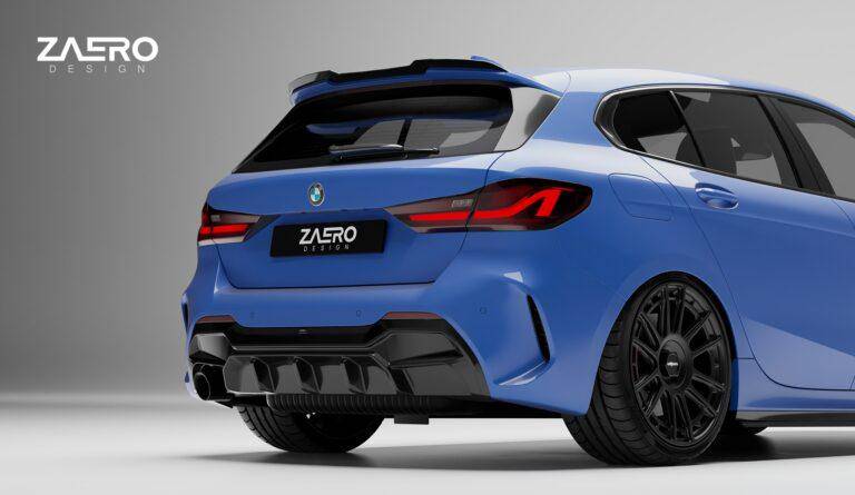 BMW 1 Series M Sport F40 Single Exit (116i 116d 118i 118d) EVO-1 Gloss Black Rear Diffuser by ZAERO (2019-2024) - AUTOID® - Rear Diffusers - Zaero Design