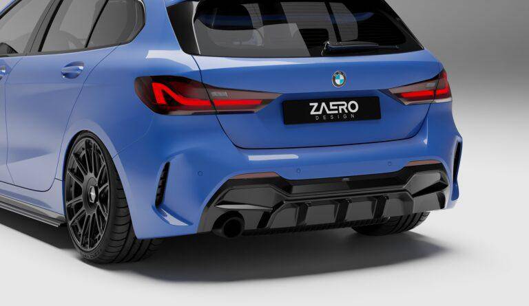 BMW 1 Series M Sport F40 Single Exit (116i 116d 118i 118d) EVO-1 Gloss Black Rear Diffuser by ZAERO (2019-2024) - AUTOID® - Rear Diffusers - Zaero Design