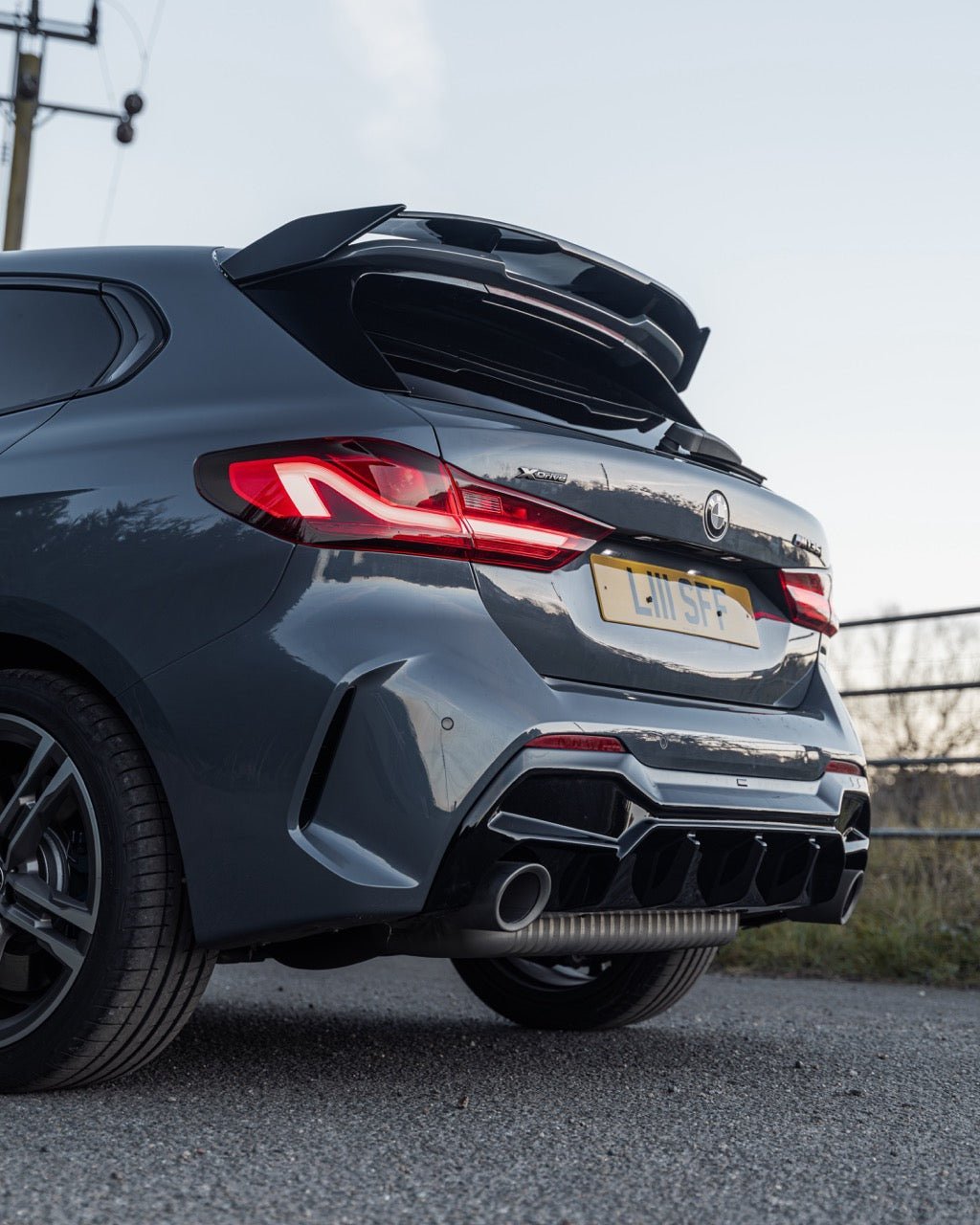 BMW M135i & 1 Series Dual Exit (128ti, 120d, 120i) F40 EVO-1 Gloss Black Rear Diffuser by ZAERO (2019-2024) - AUTOID® - Rear Diffusers - Zaero Design