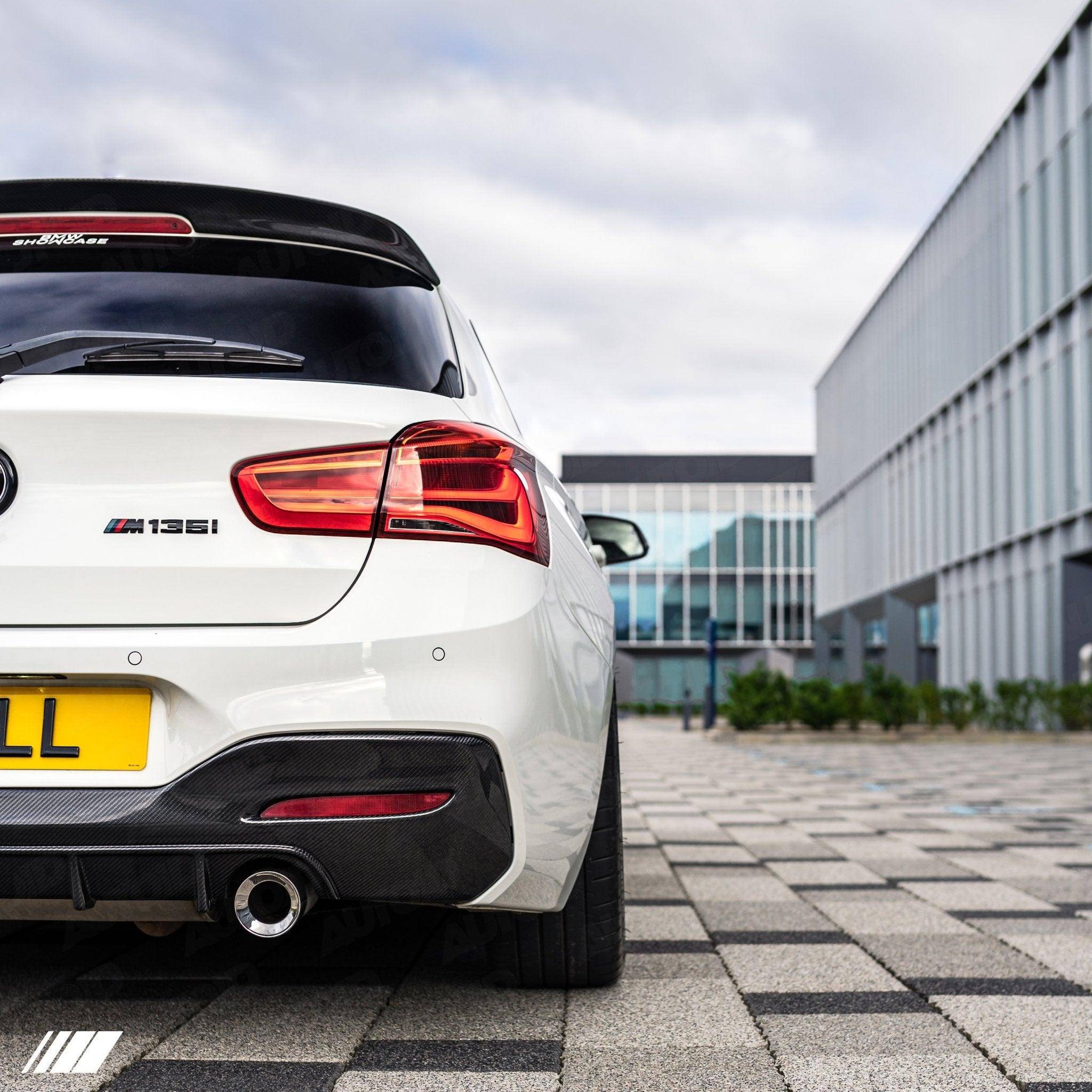 BMW F20 F21 M140i and M135i LCI carbon fibre performance rear diffuser exhaust surround view