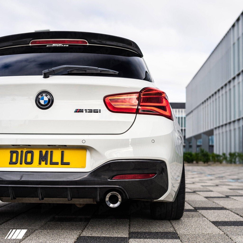 BMW F20 F21 M140i and M135i LCI carbon fibre performance rear diffuser gloss finish detail