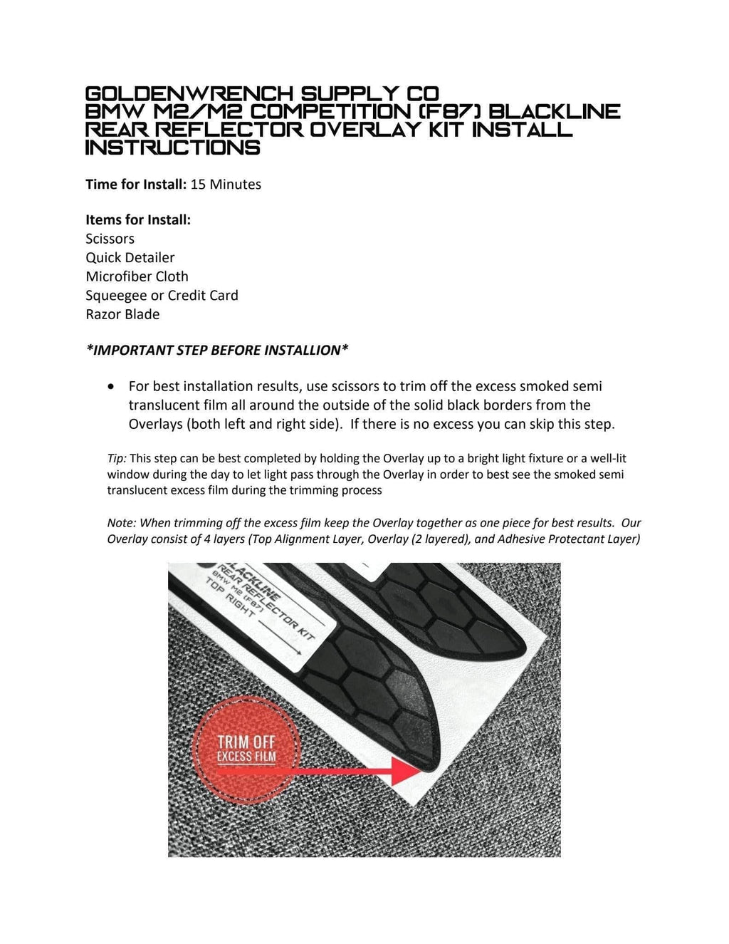 BMW M2 & M2 Competition F87 Rear Reflector Decal Sticker by Goldenwrench - AUTOID® - Reflector Inserts & Overlays - Goldenwrench Supply
