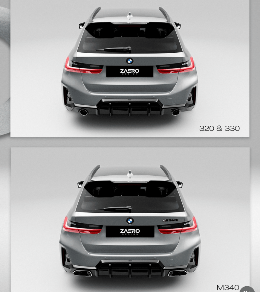 BMW M340i, 330i & 320i G20 G21 LCI EVO-1 Gloss Black Rear Diffuser by ZAERO (2022+) - AUTOID® - Rear Diffusers - Zaero Design