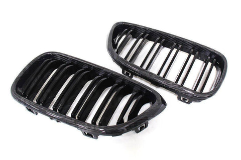 BMW F22 2 Series and F87 M2 carbon fibre double slat kidney grilles fitted grille detail