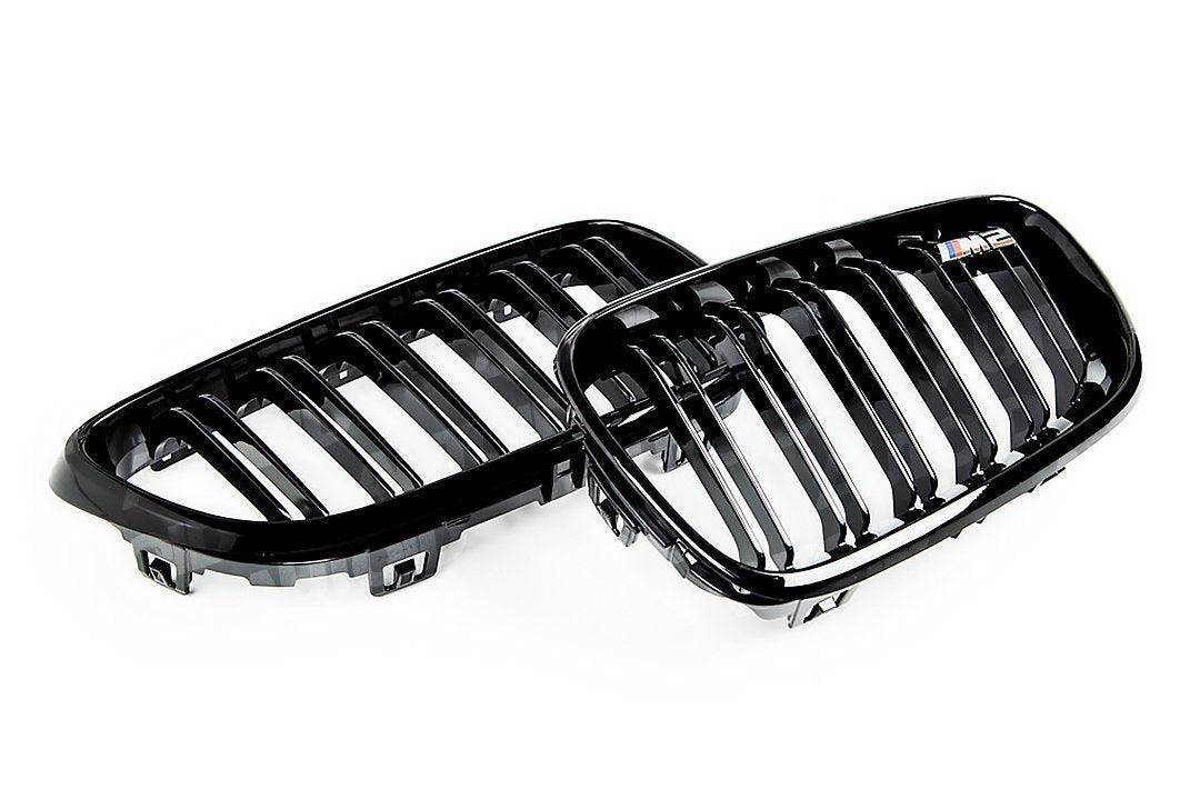 XWQ 2Pcs Car Grille Double Line Easy to Install Brilliant Black  Professional Front Bumper Kidney Grille 51138208489 51138208490 for BMW E46  Sedan 98-01 M Style 