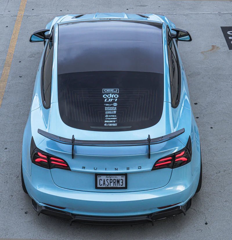 Tesla Model 3 Pre-Preg Carbon Fibre AT-S Swan Neck Rear Wing by Adro (2017+) - AUTOID® - Rear Wings - Adro