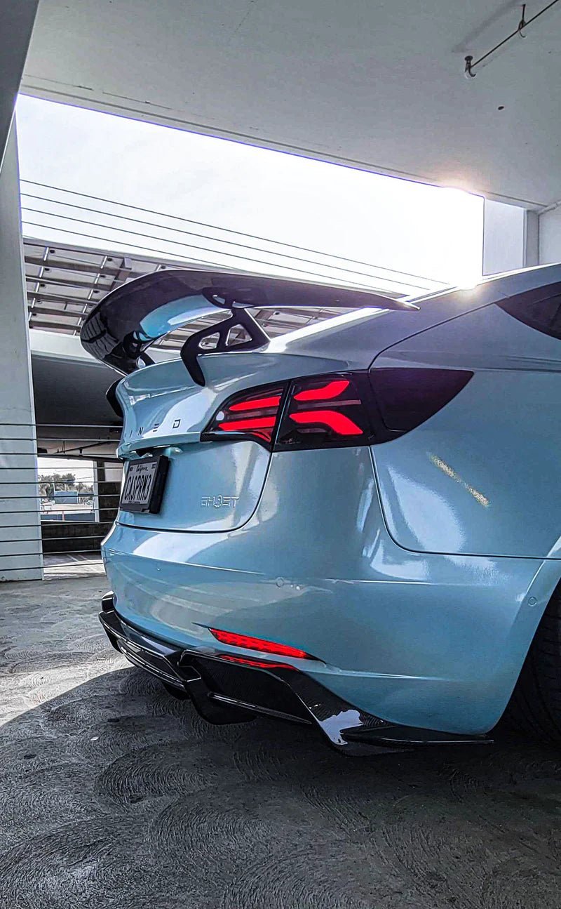 Tesla Model 3 Pre-Preg Carbon Fibre AT-S Swan Neck Rear Wing by Adro (2017+) - AUTOID® - Rear Wings - Adro
