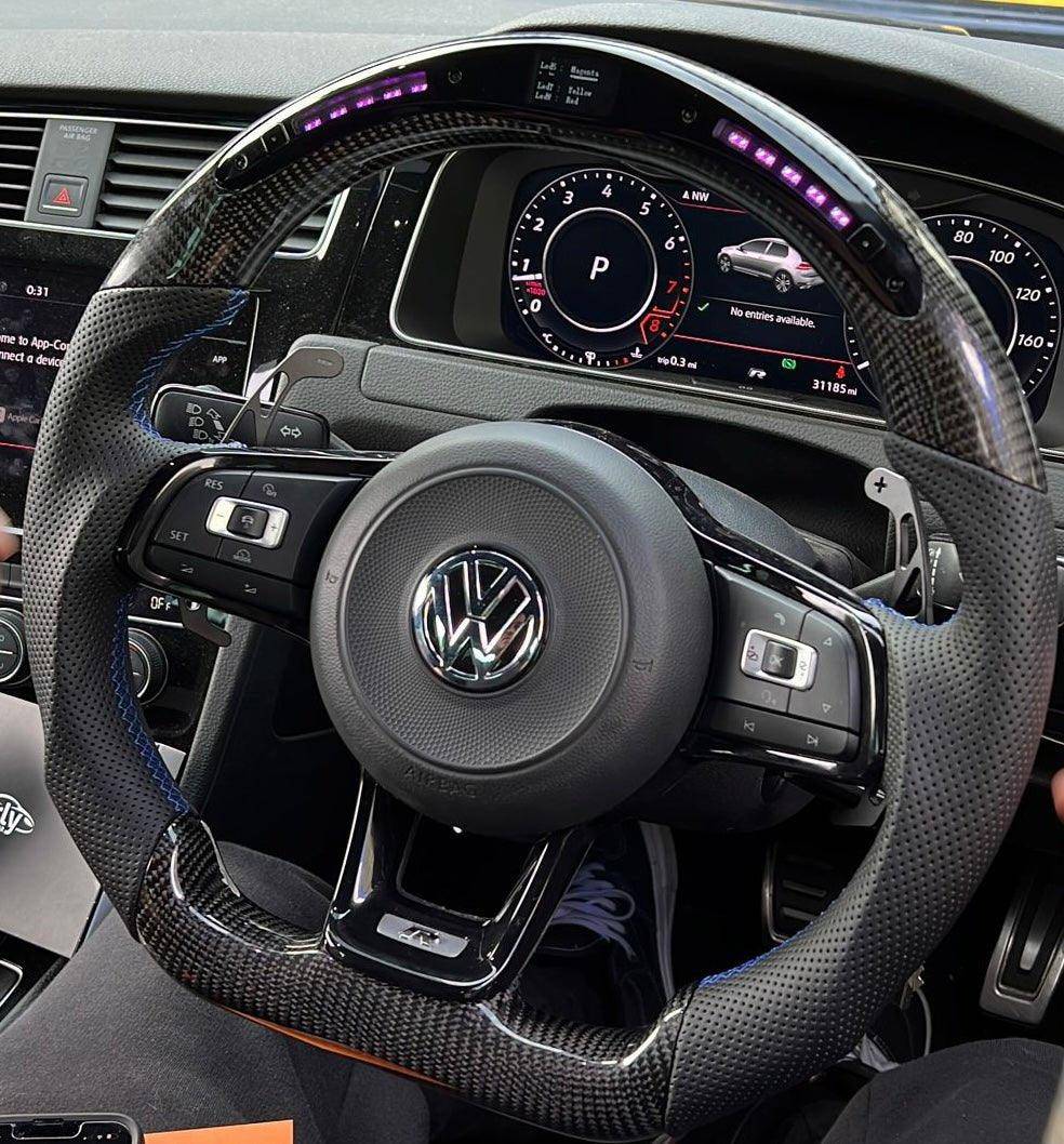 VW Scirocco, Golf, Golf GTI & Golf R Mk7 & Mk7.5 Carbon Fibre LED Race Display Steering Wheel by OHC (2013 - 2020) - AUTOID - Steering Wheels - OHC