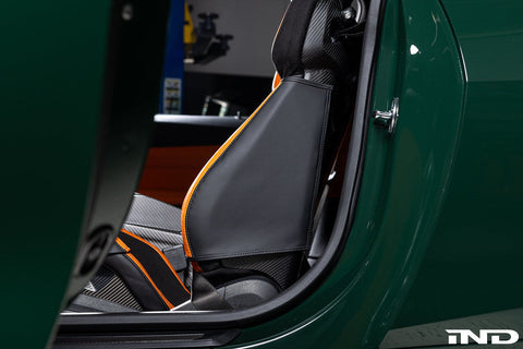 BMW G8X M Carbon Bucket Seat with Wunderworks Upper Bolster Protector Set installed